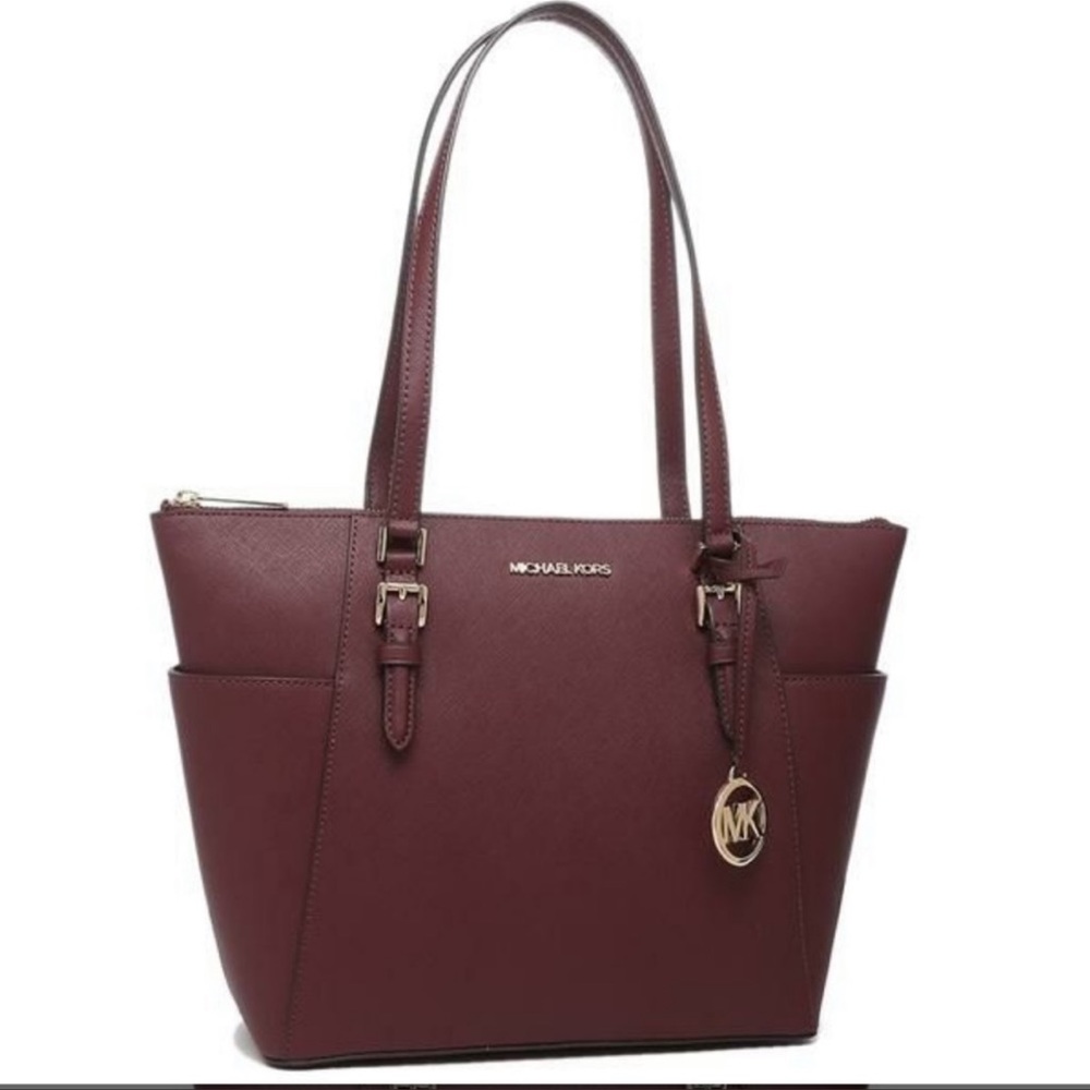 MICHAEL KORS Charlotte Large Leather Top-Zip Tote Dark Cherry NWT